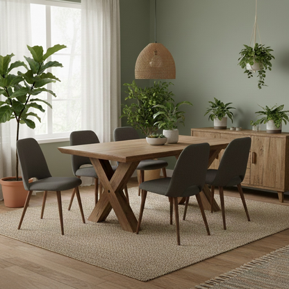 Bodahl ‘Loki’ 04 Desert Solid Oak Swiss Edge 180cm Dining Table with Wooden X-Shaped Legs