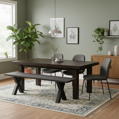 Bodahl  ‘Terra’ 02 Smoked Solid Oak Compact 160cm Dining Bench with Metal X-Shaped Legs