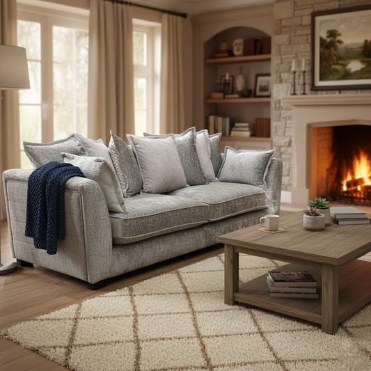 ‘Lavish’ Alexander Grey Chenille Scatter Back 4 Seater Split Frame Sofa