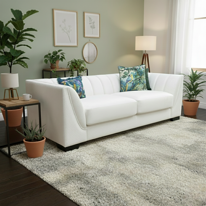‘Russell’ Rimini White Woven Fabric 3 Seater Sofa