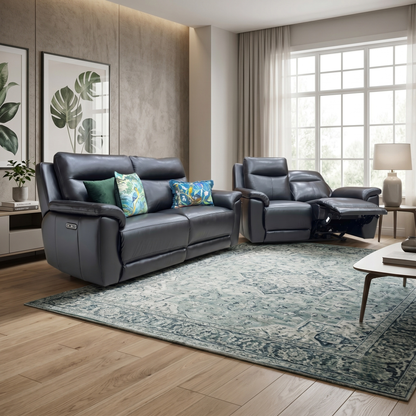 ‘Bobby’ Leather Cat-35:02 Black 3 + 2 Power Recliner Sofa Set