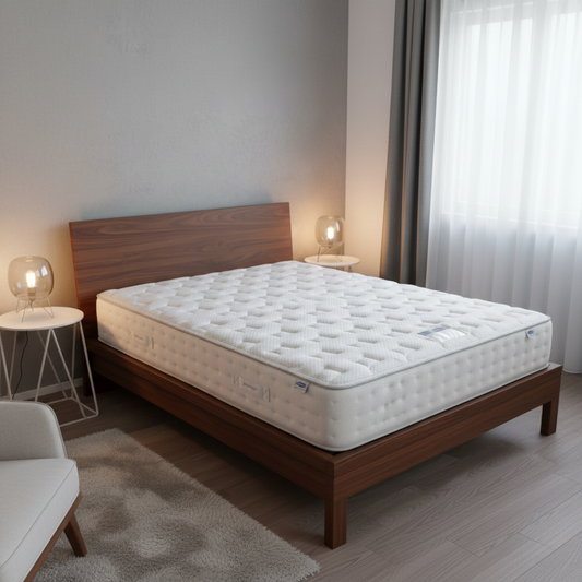 Living room of the mattress corner, featuring the Silentnight 'Revitalise' branding and Mirapocket technology label.