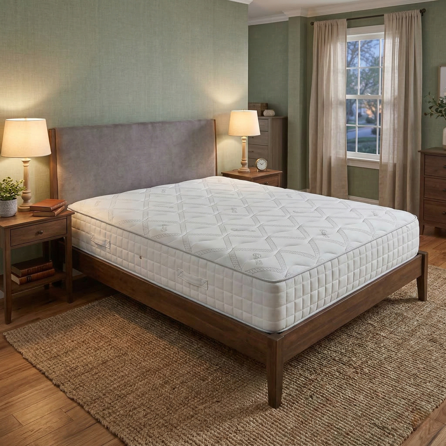 Living room view for the Solar Gel mattress, highlighting its 4000 individual pocket springs and cooling gel-infused technology for temperature regulation.