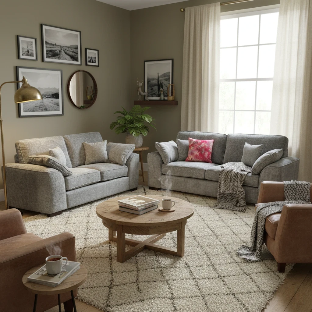 'Harvey' Meridian Charcoal Grey Chenille Fabric 3 + 2 Seater Sofa Set