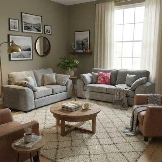'Harvey' Meridian Charcoal Grey Chenille Fabric 3 + 2 Seater Sofa Set