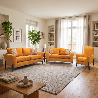 'Collins' Almond Orange Towel Velvet 3 + 2 Seater Sofa with Accent Chair Set