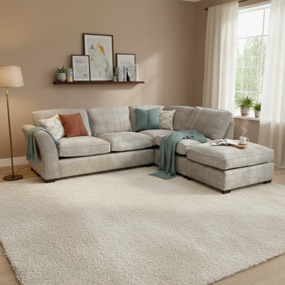 ‘Rosie’ Meridian Truffle Chenille Fabric Right Hand Facing Open End Chaise Corner Sofa