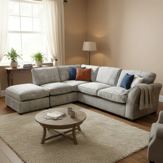 ‘Rosie’ Meridian Truffle Chenille Fabric Left Hand Facing Open End Chaise Corner Sofa