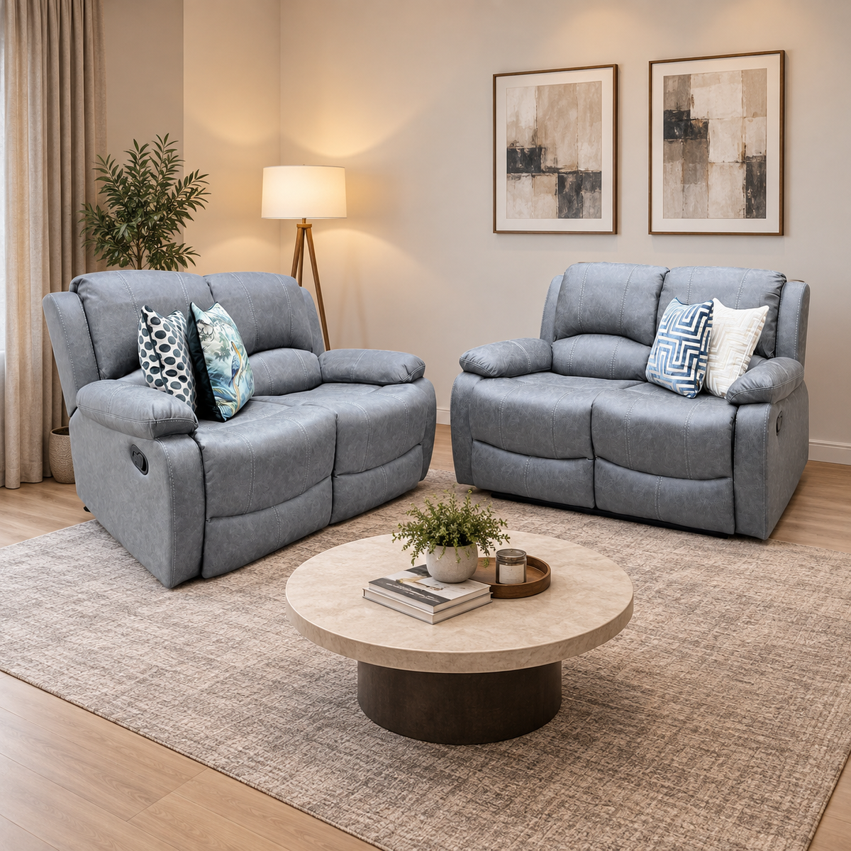 'Bennett' Grey Endurance Fabric Manual Recliner 2 + 2 Seater Sofa Set