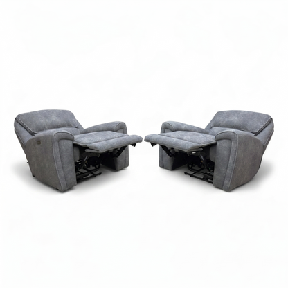 ‘Ricky’ Charcoal Grey Teddy Velvet Power Recliner Chair - Set of 2