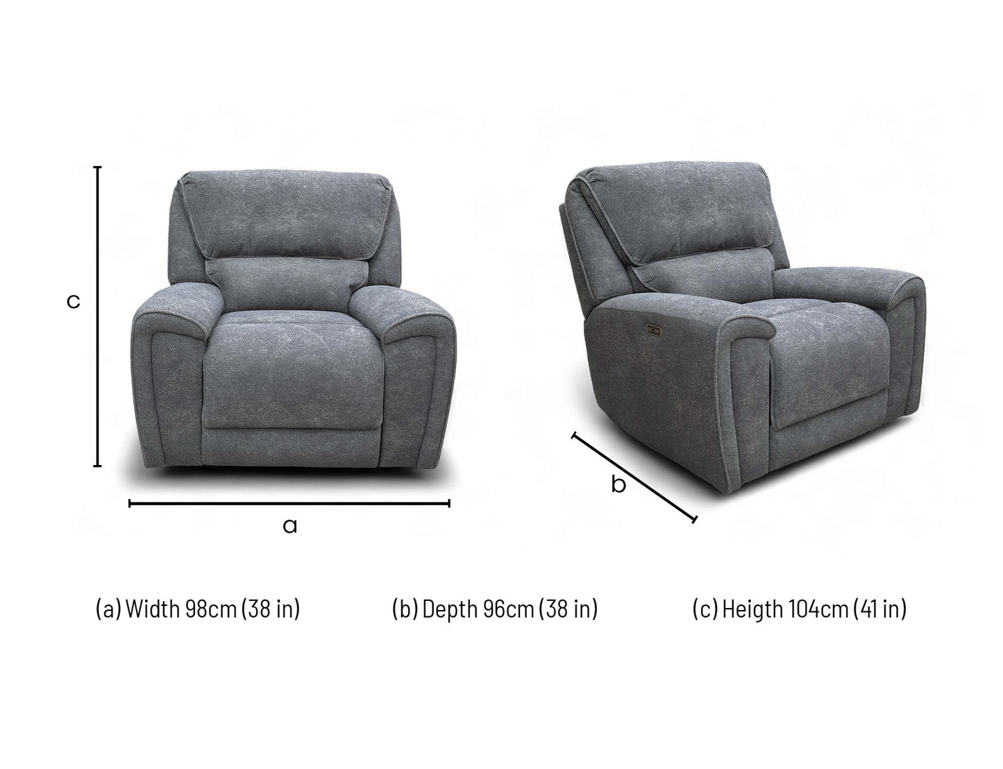 ‘Ricky’ Charcoal Grey Teddy Velvet Power Recliner Chair - Set of 2