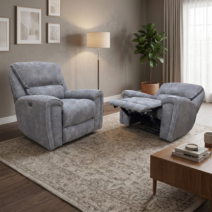 ‘Ricky’ Charcoal Grey Teddy Velvet Power Recliner Chair - Set of 2
