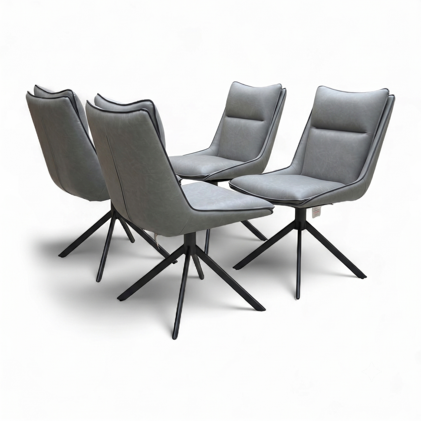 ‘Catalina’ Dark Grey Faux Leather Set of 4 Swivel Dining Chairs