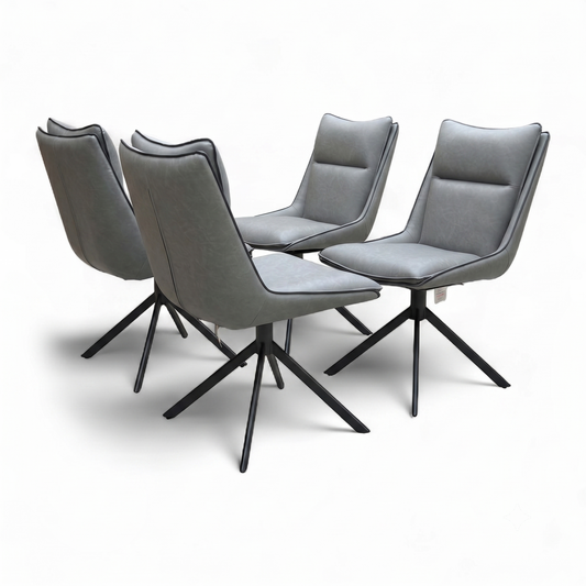 ‘Catalina’ Dark Grey Faux Leather Set of 4 Swivel Dining Chairs