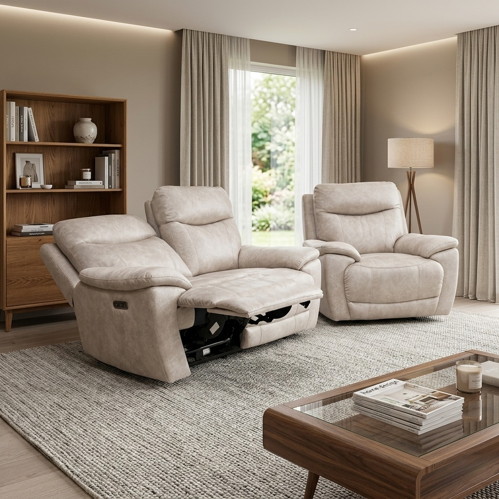 ‘Sloane’ 18177 Marble Cream Velvet 2 Seater Power Recliner Sofa + Power Armchair
