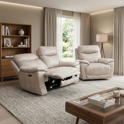 ‘Sloane’ 18177 Marble Cream Velvet 2 Seater Power Recliner Sofa + Power Armchair