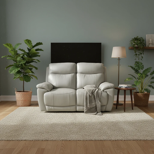 Detail of the New Grey leather upholstery and stitching.