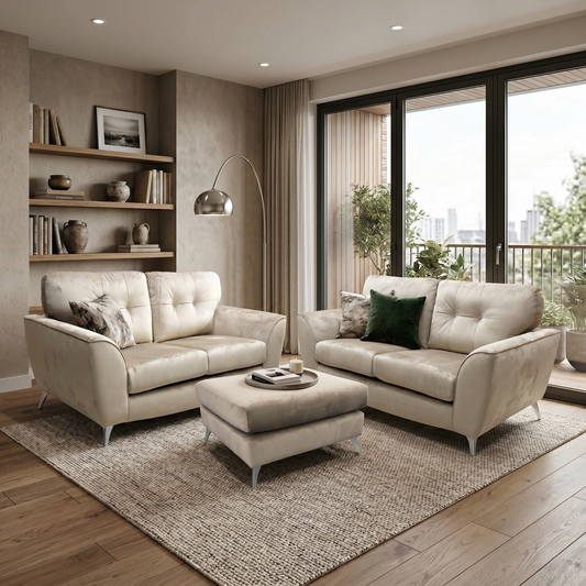 'Dawson' Mink Dawson Velvet 2 + 2 Seater Sofa with Footstool