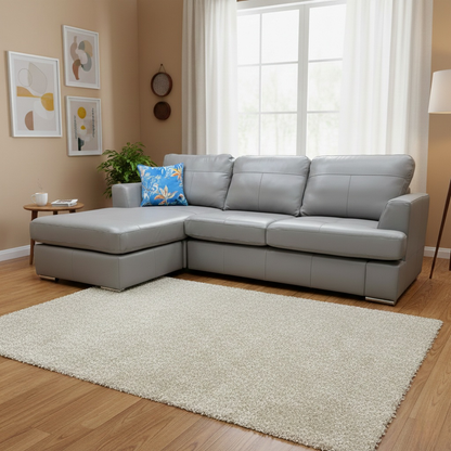 'Freya' Dove Grey Beau Leather Left Hand Facing 4 Seater Lounger