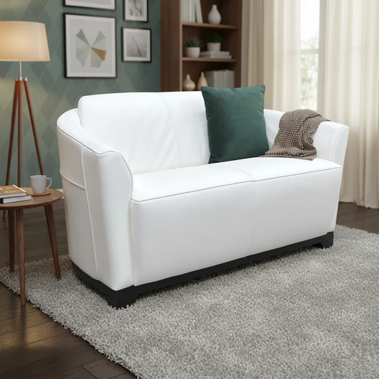 Living Room of the Nicoletti Ketty sofa in a contemporary living space, illustrating its space-saving 130cm width.