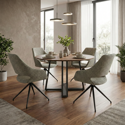 Living room of the Sage Green Tweed Charlotte dining chair, showing its modern design.
