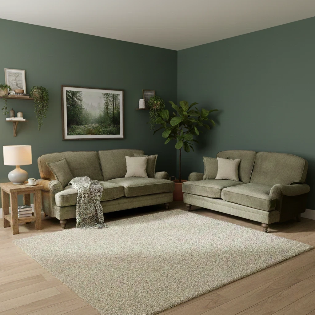 'Paddington' Olive Green Vogue Velvet 3 + 2 Seater Sofa Set