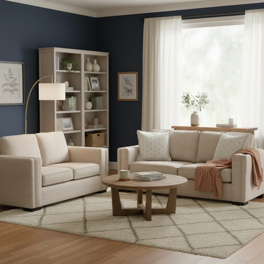 Living room of the 'Chelsea' Beige Vogue Velvet Formal Back Set.