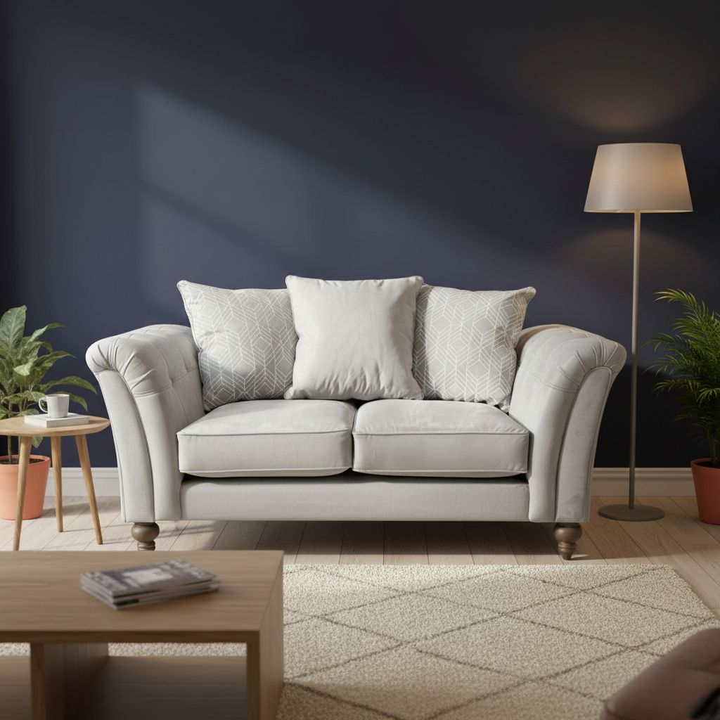 living room of the ‘Milton' Plush Silver Sensual Velvet 2 Seater Sofa in a room setting.