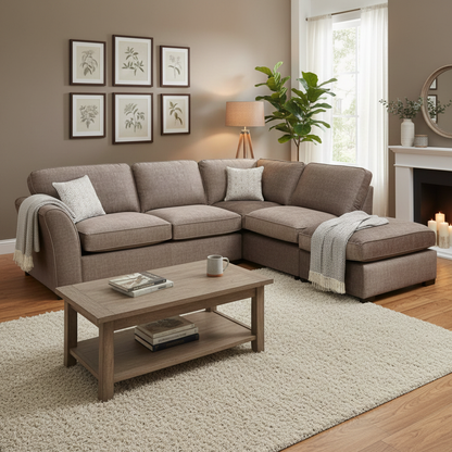 Living room of the ‘Rosie’ Corner Chaise Sofa in a room setting.