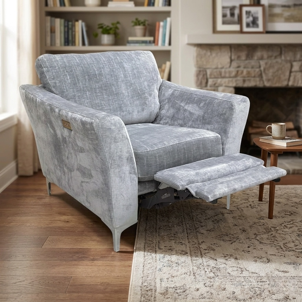 ‘Maisy’ Aden Pebble Grey Chenille Fabric Power Recliner Chair