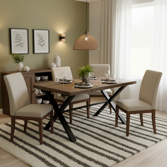 Living room of the 'Mars' Dark Oak Solid Oak 150cm Fixed Dining Table.