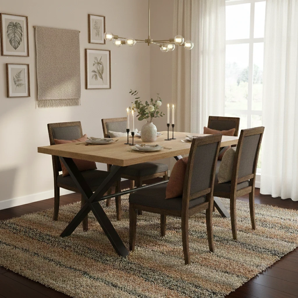 Living room of the Earth 150cm dining table against a plain white background.