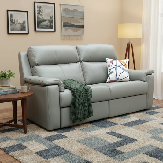 Side perspective of the Thornbury sofa highlighting the wide, cushioned armrests and premium leather finish.