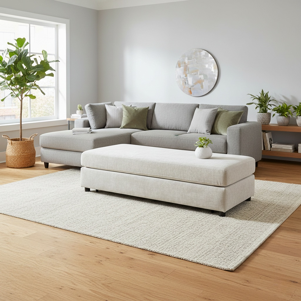 Living room of the stool closed, demonstrating its low-profile and space-saving design.