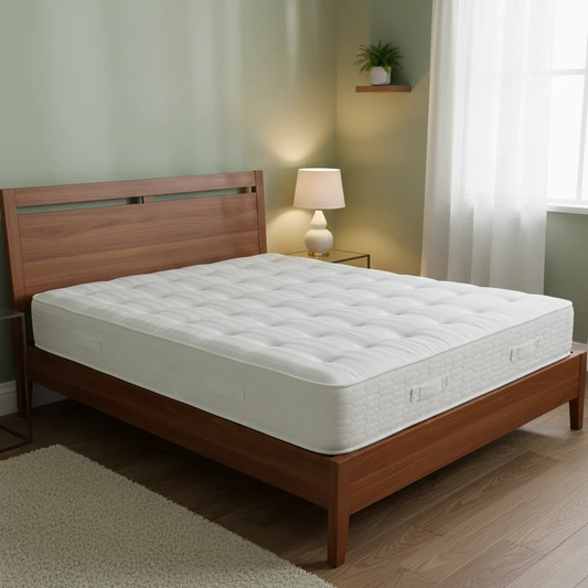 view of the 'Chiropedic' King Size mattress, showcasing the traditional hand-tufted white top and side border.