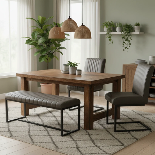 Living Room shot of the cantilever chairs, showcasing the unique C-shaped metal frame design.