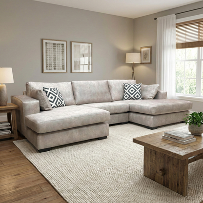 Living Room Shot showing the depth of the 160cm chaise end and the clean, modern lines of the sofa frame.