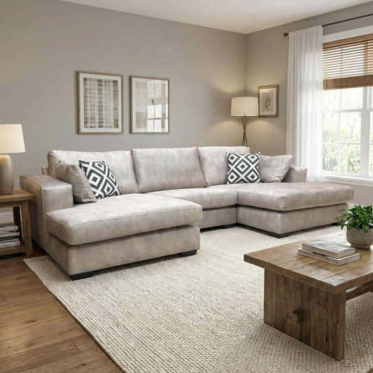 Living Room Shot showing the depth of the 160cm chaise end and the clean, modern lines of the sofa frame.