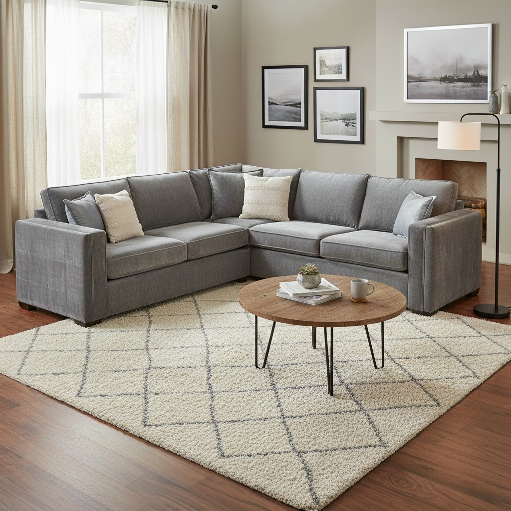 Living Room of the corner section, highlighting the seamless join and deep seating area.