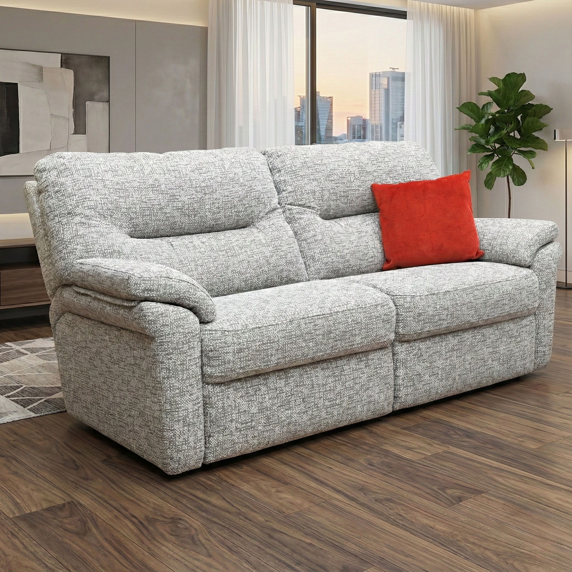 Living Room View of the 3-seater sofa, emphasizing its deep seating and contemporary low-profile backrest.