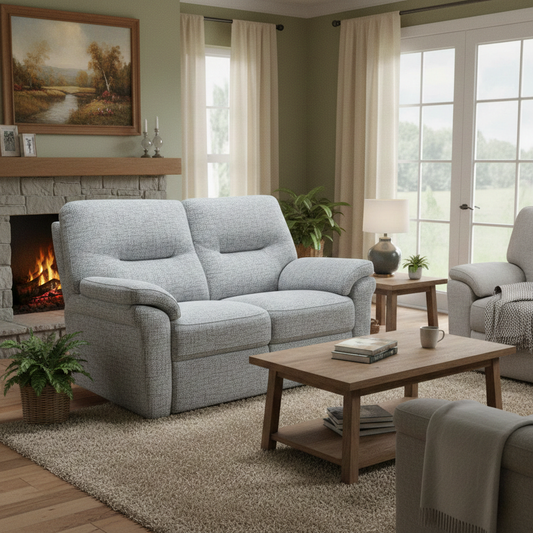 Living room of view highlighting the sofa's soft curves and deep-seated design