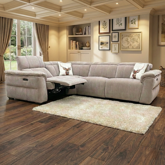 'Inca' Manhattan Nutmeg 58005 Fabric Double Power Recliner Corner Sofa with Power Headrests