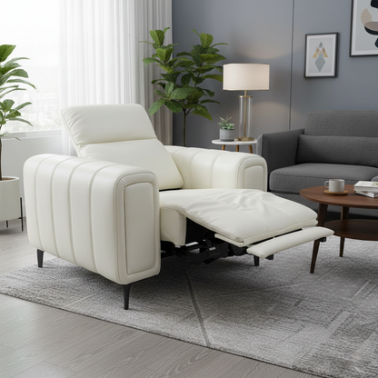 Living room of Cotton White leather texture, showing the high-quality finish and clean stitching.