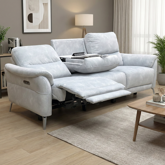 'Daytona' 43516 Dexter Smoke Fabric 3 Seater Power Recliner Sofa with Drop Down
