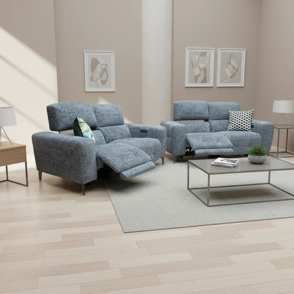 Living Room of one 2-seater sofa with a power recliner and headrest fully extended.