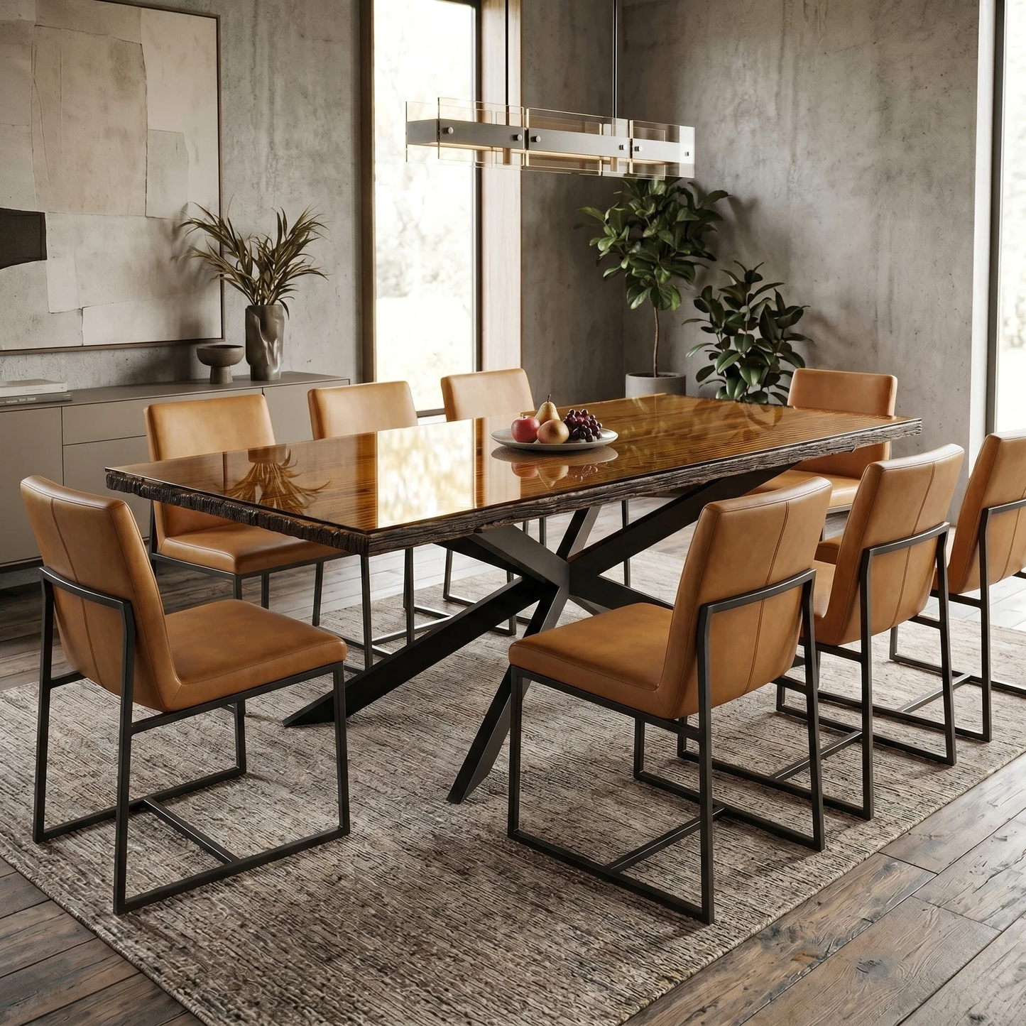‘Kiara’ Large Rectangular Wooden Dining Table with Black Legs