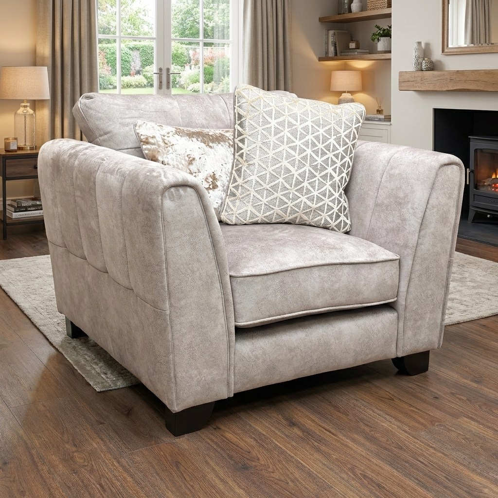 ‘Mariah’ Dapple Velvet Cream-Tri No Insert Velvet Classic Back Armchair