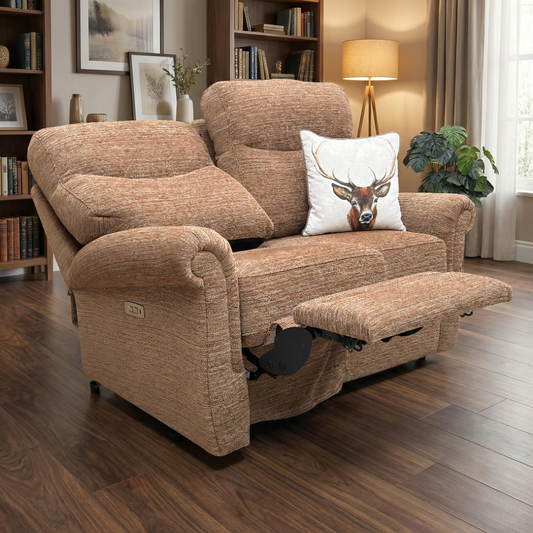G Plan ‘Avon’ B908 Victoria Ginger Woven Fabric 2 Seater Power Recliner Sofa