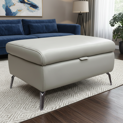 ‘Jude’ Montana New Grey Cat-60:28 Leather Storage Footstool