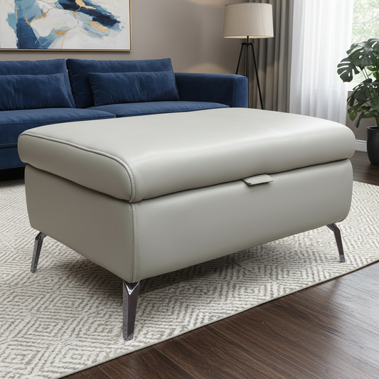 ‘Jude’ Montana New Grey Cat-60:28 Leather Storage Footstool